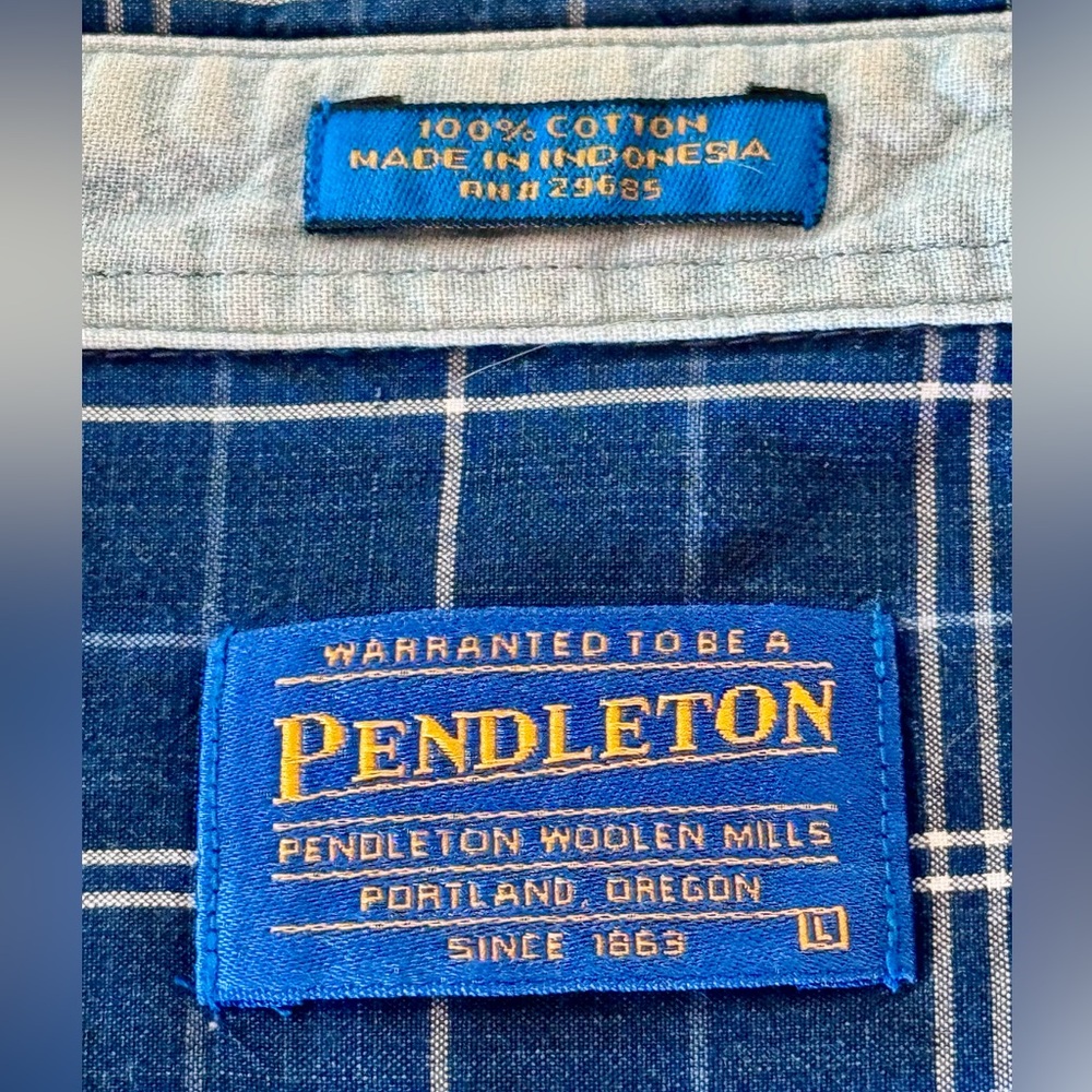 Pendleton Blue Plaid Short-Sleeve Button-Down Shirt 100% Cotton Men’s Large - Picture 3 of 4